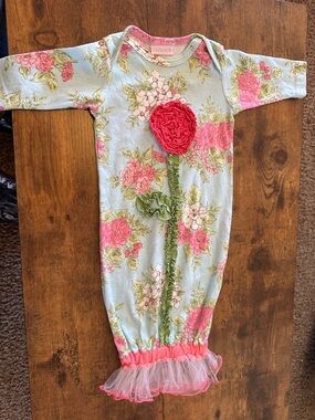 Cachcach Floral Ruffle Gown with Pink Rose Accent Newborn to 3 months